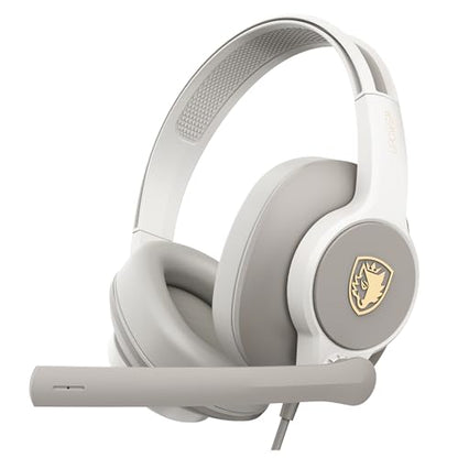 Sades Upower SA-703 Wired Gaming Headset with 40mm Drivers, Omni-Directional Mic, Lightweight Comfort, 3.5mm Dual Plug – Multi-Platform (Grey) - color: Gold