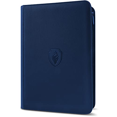 Premium Zip Card Binder, Fabmaker 9 Pocket Trading Card Binder, PU Cover Zipper Card Collection Album, Sturdy 360 Side-Loading Card Folder Holder for Game & Sports Cards, Navy Blue - color: Navy Blue, size: 9 Pocket - 13.9" x 10.5"