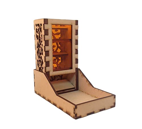 Mini Dice Tower and Tray v5 Amber Acrylic Window Laser Cut MDF Unique Gift