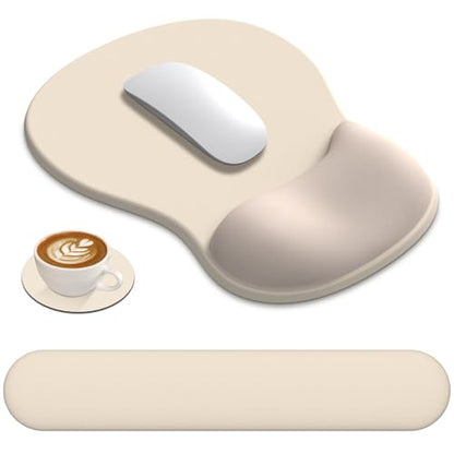 AKIT Ergonomic Mouse Pad and Keyboard Wrist Rest, 3-in-1 Memory Foam Wrist Rest for Computer Keyboard, Non-Slip Base, Pain Relief, Gel Mousepad Set for Gaming, Home and Office, Apricot - color: Apricot