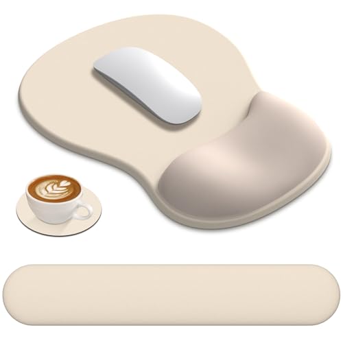 AKIT Ergonomic Mouse Pad and Keyboard Wrist Rest Set,Memory Foam,Apricot | Ergonomic Wrist Support for Typing and Gaming Gel Mouse Pad with Smooth Glide,Apricot Color Fits Home Decor,Reduces Fatigue - color: Apricot