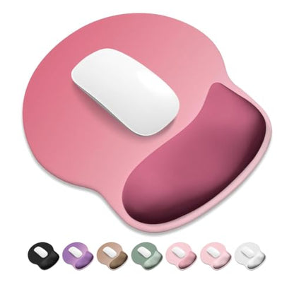 ITNRSIIET Ergonomic Mouse Pad with Wider Memory Foam Wrist Rest +17% - Curved Cushion Reduces Pressure 20%, Pain Relief, Non-Slip, Smooth, Cute Colors, 9.85 x 9 in, Pink Ombre - color: Pink Ombre