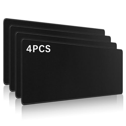 4 Pcs Large Gaming Mouse Pad Black 31.5x11.8 in,Extended Desk Keyboard Pad with Micro Weave Cloth, Edges Stitched Gaming Mouse Pad Pack for Office and Home Use