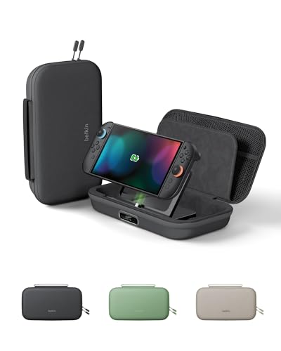 Belkin Nintendo Switch 2 Charging Case Pro, 10000mAh Power Bank, 30W Fast Charging w/Kick Stand - Custom Fit, Hard Shell Carrying Case, 12 Game Card Slots, AirTag Holder, Digital Display - Black - color: Black
