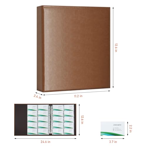 BYSTER A4 Business Card Holder Organizer, PU Leather Card Binder with 30 Pack Sleeves (600 Pockets), Card Holder Book for Credit Cards, Membership Cards, and More - Brown - color: Brown
