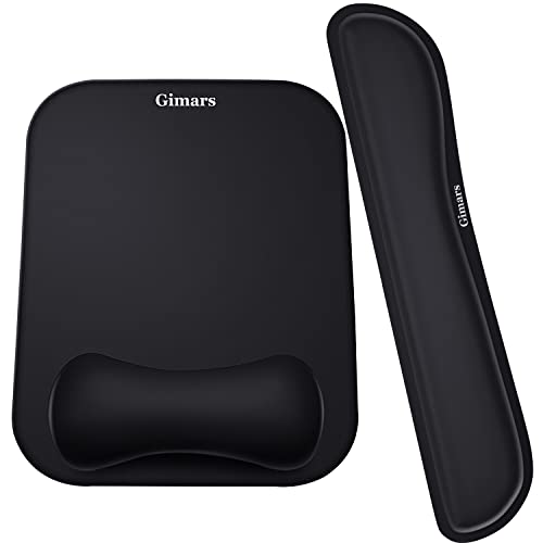 Gimars Elongate Smooth Lycra Fabric Ergonomic Mouse Pad Wrist Support, Gel Memory Foam Cushion Set Keyboard Wrist Rest Support, Pain Relieve for Computer, Laptop, Office, School, Home, Gaming, Black - color: Square Set of 2-black