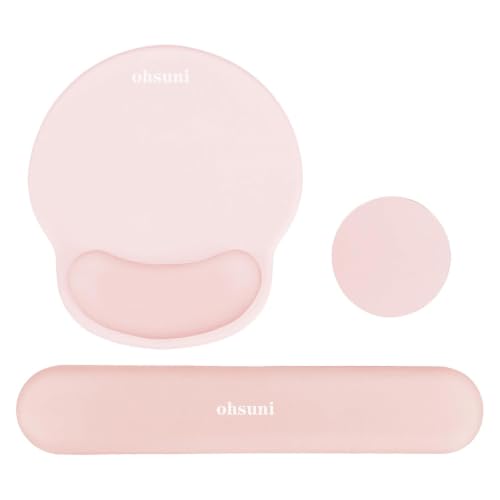 Wrist Rest Support for Mouse Pad&Keyboard Set,3-in-1 Silicone Memory Foam Mouse Pad,Circle Curved Ergonomic Mousepad&Coaster Non-Slip Silicone Base,Suitable for Home/Office use,Chalk Pink - color: Chalk Pink