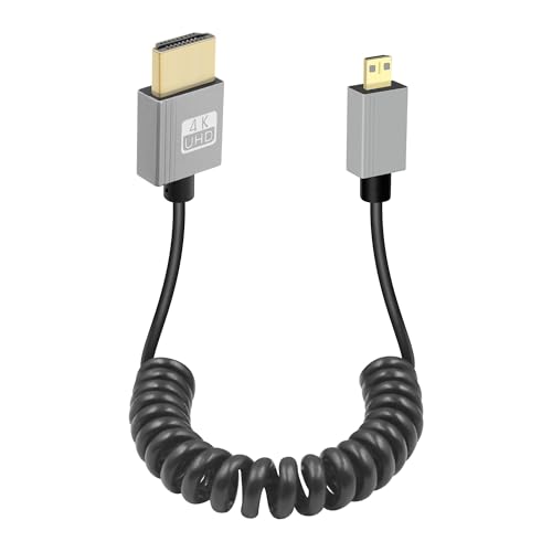 GELRHONR 4K Micro to HDTV Coiled Cable, 18Gbps 4K@60Hz Micro Male to Male HDTV2.0 Spiral Cord,for Cameras, Video Capture Cards (Straight) - style: Straight