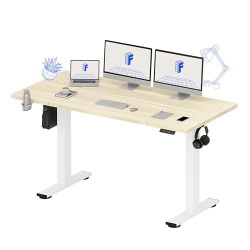 FLEXISPOT 63x32 Inch Electric Large Standing Desk for Home & Office, Spacious Splice Board Desk with Cable Management & Organizer, Cup Holder & Hook, White Wood Grain - color: White Wood Grain, size: 63"x32"