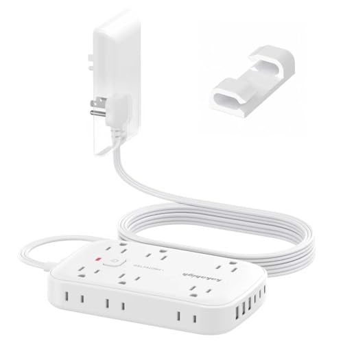 10FT Extension Cord with Outlet Cover & Multi USB | Ultra Thin Plug Concealer with Cord & 12AC Outlet 6 USB (24W/4.8A), For Multiple Devices, for Behind Wall Furniture Couch TV - color: White, size: 10FT