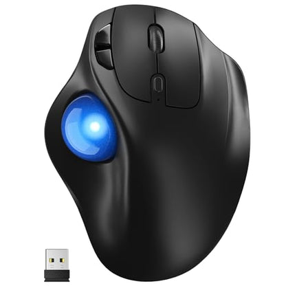 Ergonomic Wireless Trackball Mouse, 3 Device Connection (Bluetooth or 2.4G USB Receiver) Bluetooth Quiet Computer Mouse, 2*AAA Battery Thumb Laptop Mice with 5 Level DPI for PC/Laptop/Mac/Windows Blue - color: Blue