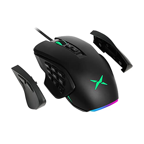 DELUX Wired MMO Gaming Mouse with 4 Interchangeable Side Plates, 12400DPI, 14 Programmable Buttons, RGB Light, 1000Hz Report Rate, Pro Ergonomic Gamer Mouse for PC Computer Laptop (M631-Black)