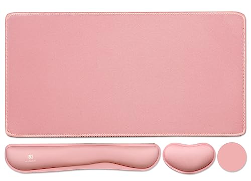 4-in-1 Large Gaming Mouse Pad, Keyboard Wrist Rest Pad & Wrist Support Mousepad Set, Extended Desk Pad Waterproof Desk Mat for Home Office Study Game-Pink - color: Pink