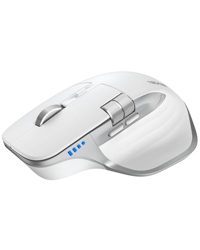 TECKNET Wireless Mouse, Bluetooth Mouse (BT5.3/5.0 & 2.4G) Rechargeable Ergonomic Optical Mouse with 6 Adjustable DPI, Side Scroll, Quiet Clicks, USB A Receiver, 7 Buttons, Wide Compatibility - White - color: Light White