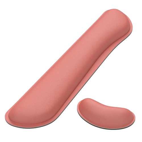 Dapesuom Enlarge Keyboard Wrist Rest, Memory Foam Wrist Cushion for Desk Mats Support, Cute Typing Pain Relief Keyboard Mouse Pad Rests Set with Non-Slip Base for Gaming Laptop Office, Indian Red - color: Indian Red, size: 17 x 3.6 x 1 + 5 x 3 x 1 inches