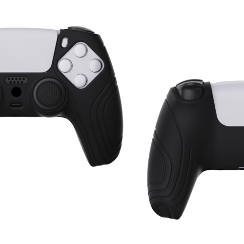 eXtremeRate PlayVital Samurai Edition Black Anti-Slip Controller Silicone Skin for ps5, Ergonomic Soft Rubber Protective Case for ps5 Controller with Black Thumb Stick Caps - color: Black