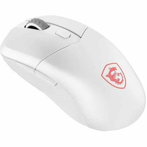 msi Versa 300 Wireless White Gaming Mouse, 8000 DPI, 30M+ Clicks Kailh Switch, Optical Sensor, Ergonomic Ambitextrous Hand Design, RGB Light