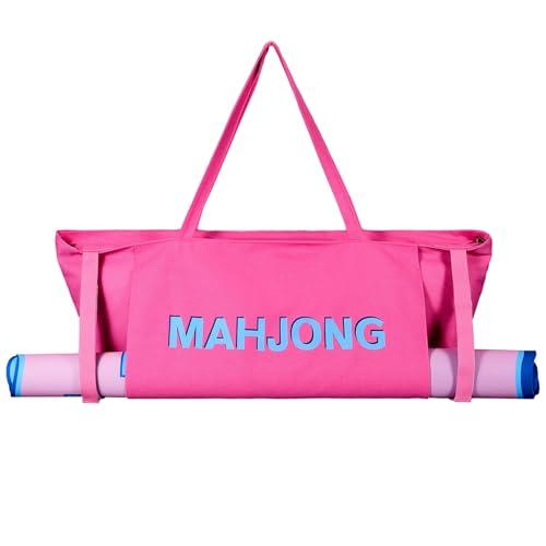 Abbylike 28x9 Inches Mahjong Bag for Rolled Mat Tiles Racks Pushers Accessories Empty Mahjong Tote Bag with Zipper Closure Outer Pockets Lining Large Capacity(Pink,Canvas) - color: Pink