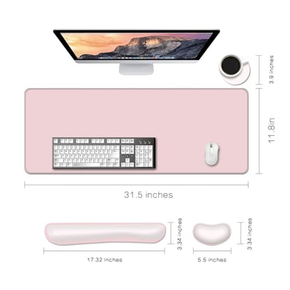Desk Mat, Large Gaming Mouse Pad with Wrist Rest, 4 in1 XXL Mouse pad+Keyboard Wrist Rest+Mouse Pad Wrist Support+Cup Coaster Set, Ergonomic Desk Pad for Home Office, Pink - color: Pink