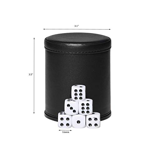 PU Leather Dice Cup Set, Felt Linning Dice Shaker for Yahtzee/Farkle/Bar Party Dice Games, Includes 16mm Dot Dices - color: Black With Red Interior