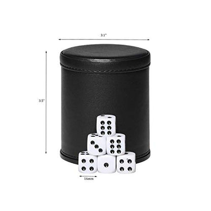 PU Leather Dice Cup Set, Felt Linning Dice Shaker for Yahtzee/Farkle/Bar Party Dice Games, Includes 16mm Dot Dices - color: Black With Red Interior