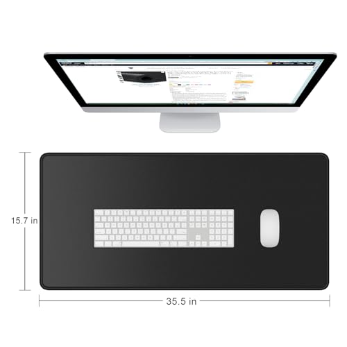 Dapesuom Large Gaming Mouse Pad, Extended Mouse Mat with Stitched Edges, Full Size Keyboard Pad with Non-Slip Base, Big XXL Computer Desk Mats for Gamer, Laptop, Office, 35.5 x 15.7in, Jet Black - color: Jet Black, size: 35.5L x 15.7W inches