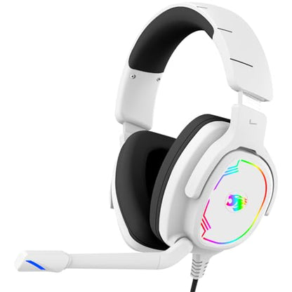 Jimonyer Gaming Headset with Microphone, 7.1 Surround Sound and Noise Canceling Over Ear Headphones for PC, PS4, PS5,Xbox Series,Switch, RGB Light and Soft Imitation Protein Earmuffs (White) - color: White