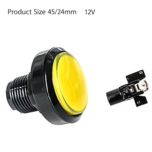 푸시 버튼 마이크로 스위치 46mm 원형 DC 12V LED 조명 아케이드 비디오 게임용 2개 옐로우 - color: 옐로우
