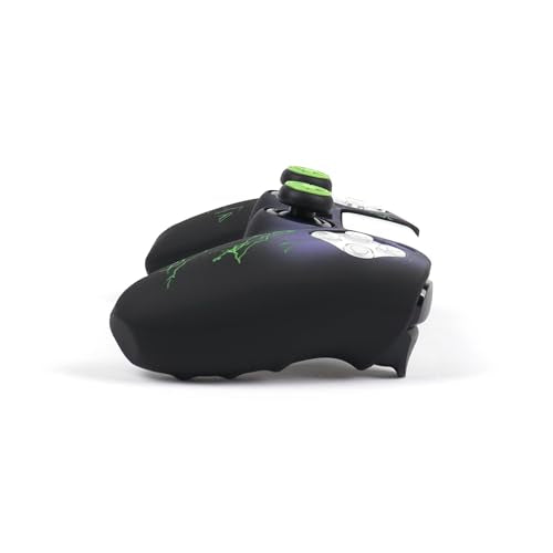 RALAN Lightning Controller Skin Silicone for PS5, Non-Slip Grip Cover Protector Compatible with PlayStation 5 Controllers with 2 Thumb Grip Caps - color: Black Green lightning