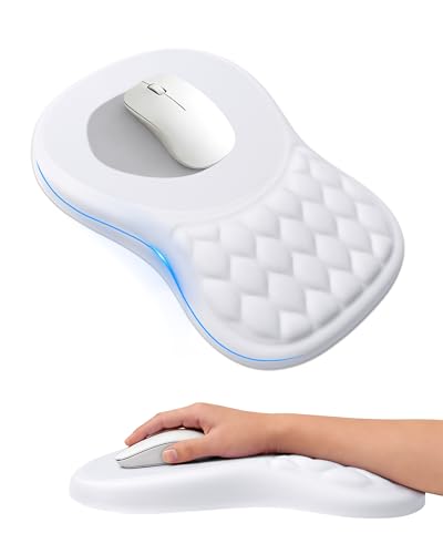 Ergonomic Mouse Pad with Wrist Rest, Slope Design Memory Foam Support, Smooth Lycra Surface, Non-Slip PU Base, Comfortable Mouse Mat for Office, Home, Computer Desk - color: White