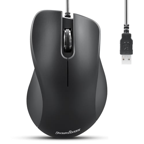 Perixx PERIMICE-221U Wired Ergonomic USB Mouse - 4.9 Ft Cable - Optical 1000 DPI Design - Black…… - style: Wired Black USB