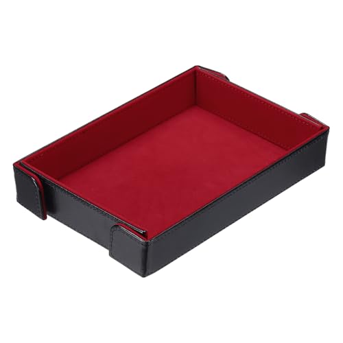 uxcell PU Leather Dice Tray, Rectangle Magnetic Folding Velvet Portable Folding Dice Rolling Tray for Table Games Keys Wallet Watch Coin, Red - color: Red
