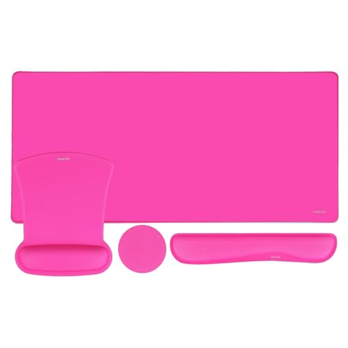 MOSISO Keyboard Mouse Pad Set, Large Gaming Mousepad&Keyboard Wrist Rest | Mouse Wrist Rest&Coaster, Ergonomic Non-Slip Mousepad&Easy Typing Cushion with Memory Foam for Home Office, Bright Rose - color: Bright Rose
