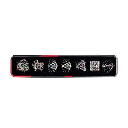 UDIXI Metal Dice Set D&D, Rainbow Metal DND Dice Set for RPG Tabletop Games | 7-Pieces, Dragon Carved, Chain-edge Design, Metal Gift Box, DM Gift, for Dungeons and Dragons Role Playing Games - color: Chain Frame-colorful Black