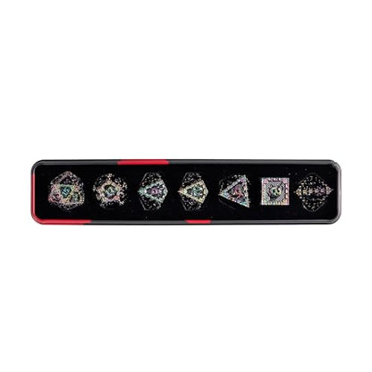 UDIXI Metal Dice Set D&D, Rainbow Metal DND Dice Set for RPG Tabletop Games | 7-Pieces, Dragon Carved, Chain-edge Design, Metal Gift Box, DM Gift, for Dungeons and Dragons Role Playing Games - color: Chain Frame-colorful Black