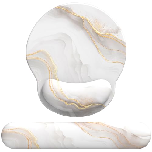eulps Mouse Pad Wrist Support, Ergonomic Memory Foam Keyboard Wrist Pad & Gel Wrist Rest Set for Computer Keyboard for Easy Typing & Pain Relief for Office & Home - color: Z White Marble Set
