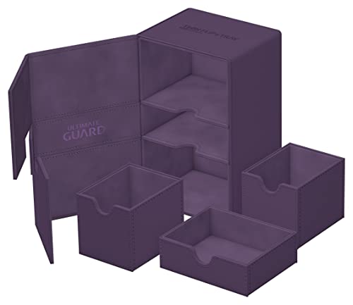 Ultimate Guard Twin Flip'n'Tray 160+, Deck Case for 160 Double-Sleeved TCG Cards + Dice Tray, Purple, Independent Magnetic Closure & Microfiber Inner Lining - color: Purple, size: 160+