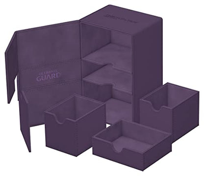 Ultimate Guard Twin Flip'n'Tray 160+, Deck Case for 160 Double-Sleeved TCG Cards + Dice Tray, Purple, Independent Magnetic Closure & Microfiber Inner Lining - color: Purple, size: 160+
