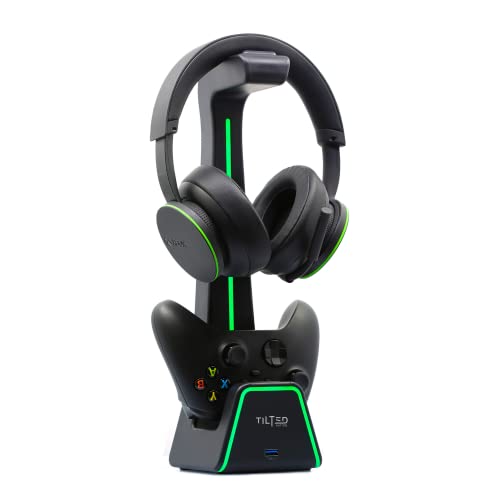 3 in 1 Gaming Headset and Controller Stand for PS5 and Xbox Series X Charging Station - Game Controller Holder and Headphone Stand for Desk with PlayStation and Xbox Magnetic Charger - color: Black