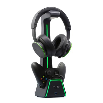 3 in 1 Gaming Headset and Controller Stand for PS5 and Xbox Series X Charging Station - Game Controller Holder and Headphone Stand for Desk with PlayStation and Xbox Magnetic Charger - color: Black