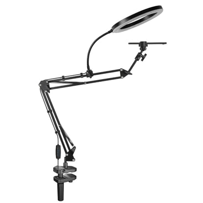 Overhead Camera Mount and Phone Holder with 10” Ring Light Canvas Lamp Adjustable Desk Tripod Stand Compatible with Logitech Webcam for YouTube, Live Streaming, TikTok, Cooking, Nail Video