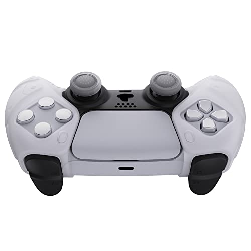 PlayVital Mecha Edition Clear White Ergonomic Soft Controller Silicone Case Grips for ps5, Rubber Protector Skins with Thumbstick Caps for ps5 Controller - Compatible with Charging Station - color: Clear White