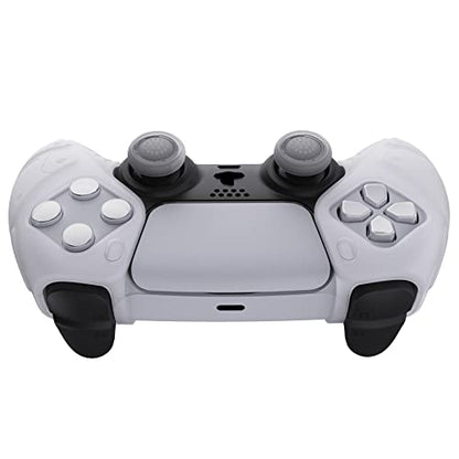 PlayVital Mecha Edition Clear White Ergonomic Soft Controller Silicone Case Grips for ps5, Rubber Protector Skins with Thumbstick Caps for ps5 Controller - Compatible with Charging Station - color: Clear White