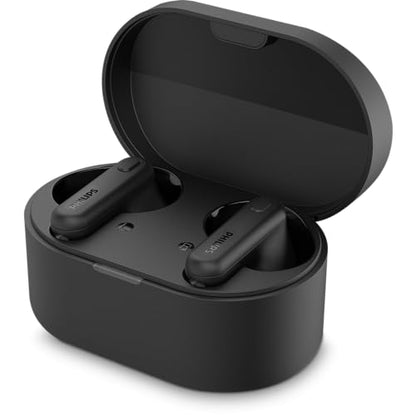 Philips TAT1108 Wireless Earbuds,True Wireless Headphones,Powerful Bass with 6 mm Driver,Clear Call with AI Mic,15-Hour Battery Life,Bluetooth v5.3,IPX4 Rating,Ergonomic Design for Comfort,Black - size: With tips, style: Ear Tip