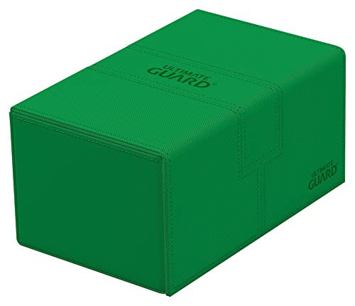 Ultimate Guard Twin Flip'n'Tray 160+, Deck Case for 160 Double-Sleeved TCG Cards + Dice Tray, Green, Independent Magnetic Closure & Microfiber Inner Lining - color: Green, size: 160+