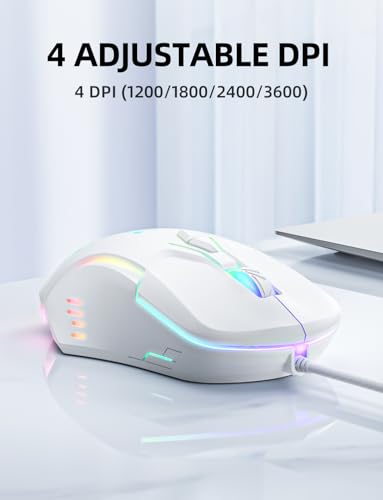 Wired PC Gaming Mouse: High Precision Sensor,RGB Backlit, Adjustable DPI, 7 Buttons Programmable,Ergonomic mice for Office & Gaming on Windows/Mac/Linux/Chrome-White - color: White