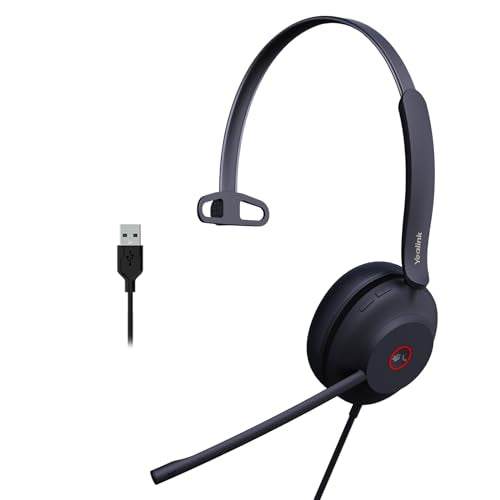 Yealink UH37 USB Headset with Microphone for PC Laptop - Headphones with Noise Cancelling Microphone for Computer,On-Ear Wired Office Call Center Headset Mono - style: Mono