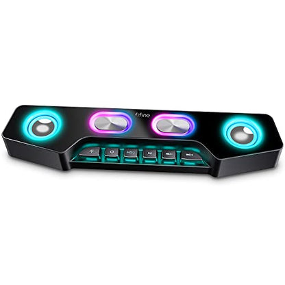AmpliGame Fifine PC Speakers for Desktop, Bluetooth Computer Speakers Wireless for Gaming, Streaming, Party, E-Sport, RGB Loudspeaker with Aux-in Audio Jack, Controllable RGB, Volume Button A16 Black - color: Black