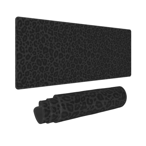 Black Leopard Print XL Large Mouse Pad with Stitched Edges Long Non-Slip Rubber Base Mousepad Laptop Keyboard Mat Desk Pad for Office Home Desk Decor, 31.5" X 11.8" - color: Leopard (Black), size: 31.5L x 11.8W inches