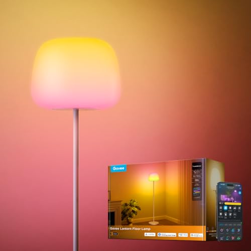 Govee Lantern Floor Lamp, Halo Gradient RGBIC Smart Corner Lamp for Bedroom | Luminblend+, 1000K-10000K, Matter Compatible, 100+ Scene Modes, Music Sync, 1400lm, Modern Floor Lamps for Living Room, White - color: White